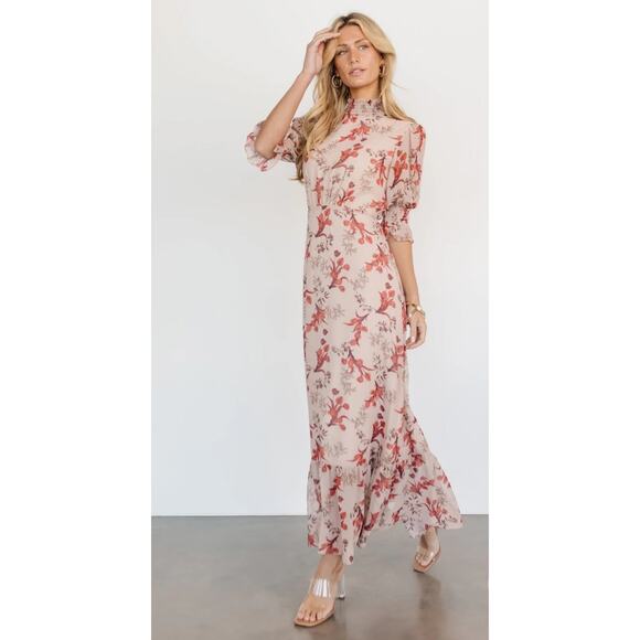 Baltic Born NEW Marie Smock Neck Puff Sleeve Maxi Dress Women’s‎ Size M Floral - Picture 1 of 10